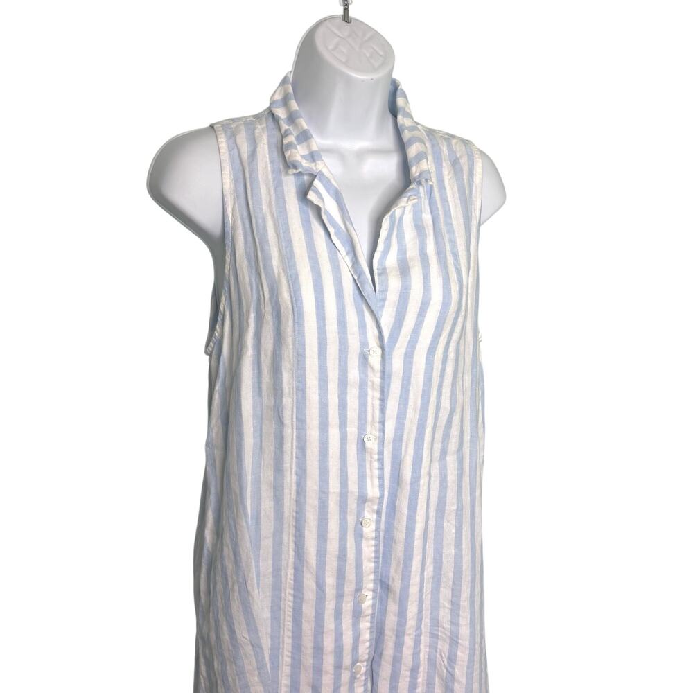 Everlane The Linen Sleeveless Stripe Midi Button Down Shirt Dress Blue 8 - Picture 2 of 8